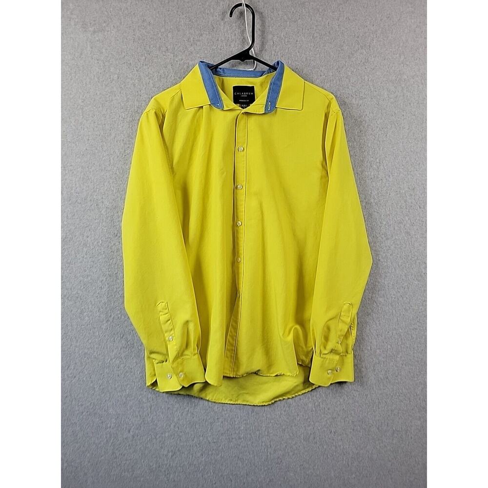 Calabrum London Modern Fit Yellow Long Sleeve Button Up Shirt Mens Large 16 16.5